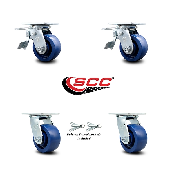 4 Inch Solid Polyurethane Caster Set with Ball Bearings 2 Brake 2 Swivel Lock